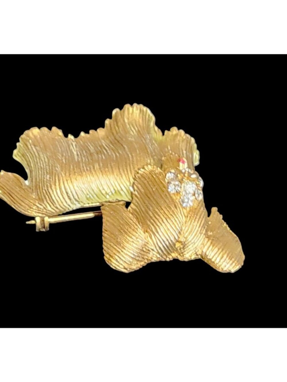 Vintage Gold-Tone Lhasa Apso Brooch Rhinestone Accents Doggie Jewelry - Picture 2 of 5